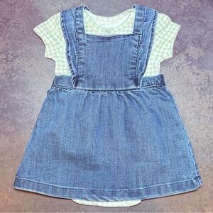 Carter’s 3M Denim Jumper Dress + Gingham Onesie Overall Outfit | Baby 2pc Set